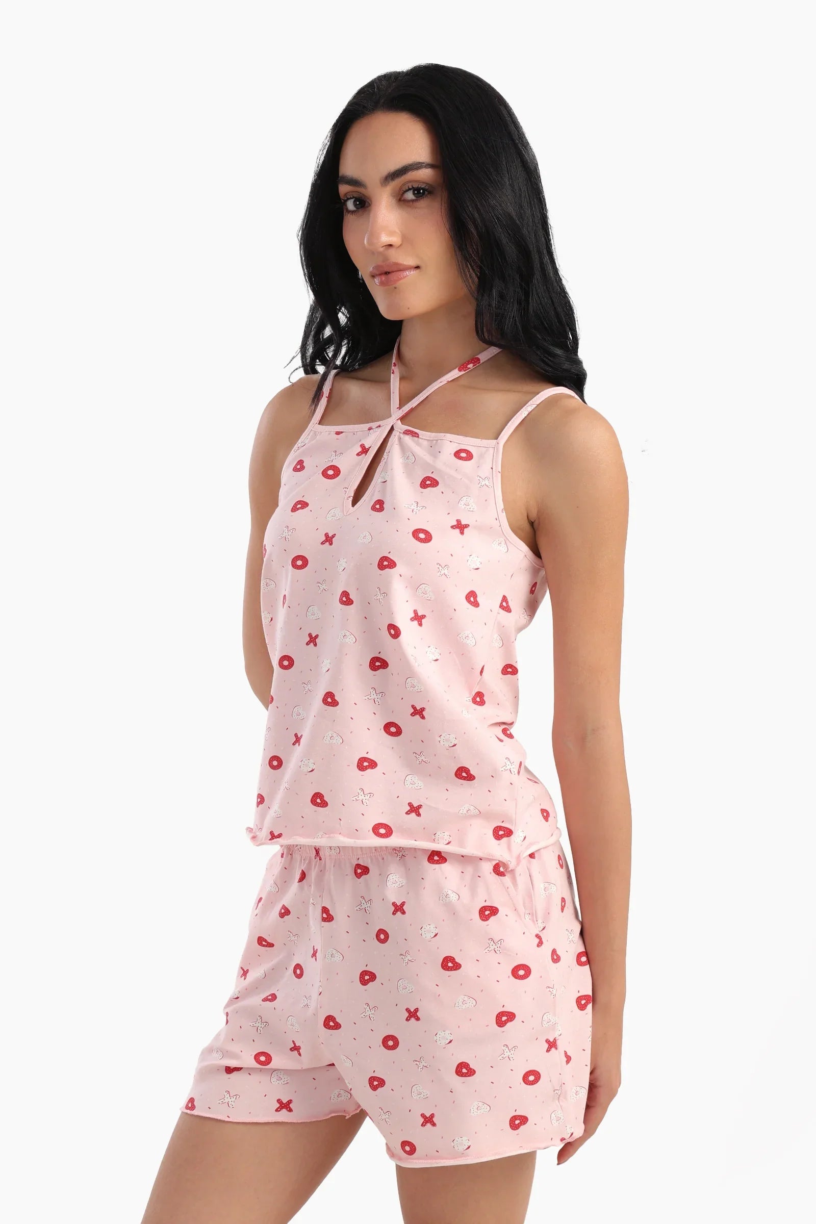 بيجاما شورت بحمّالات رفيعة بطبعة - Carinasaudi.com