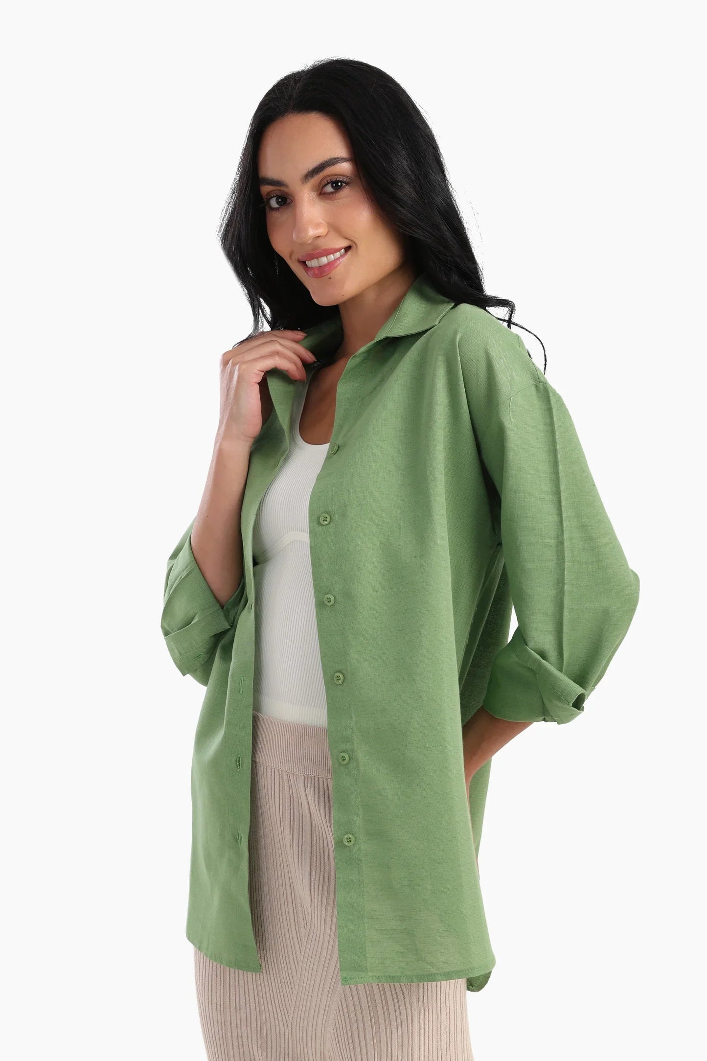 قميص كتان بأكمام طويلة - Carinasaudi.com