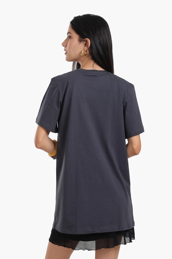 Short-sleeved cotton dress with mesh trim