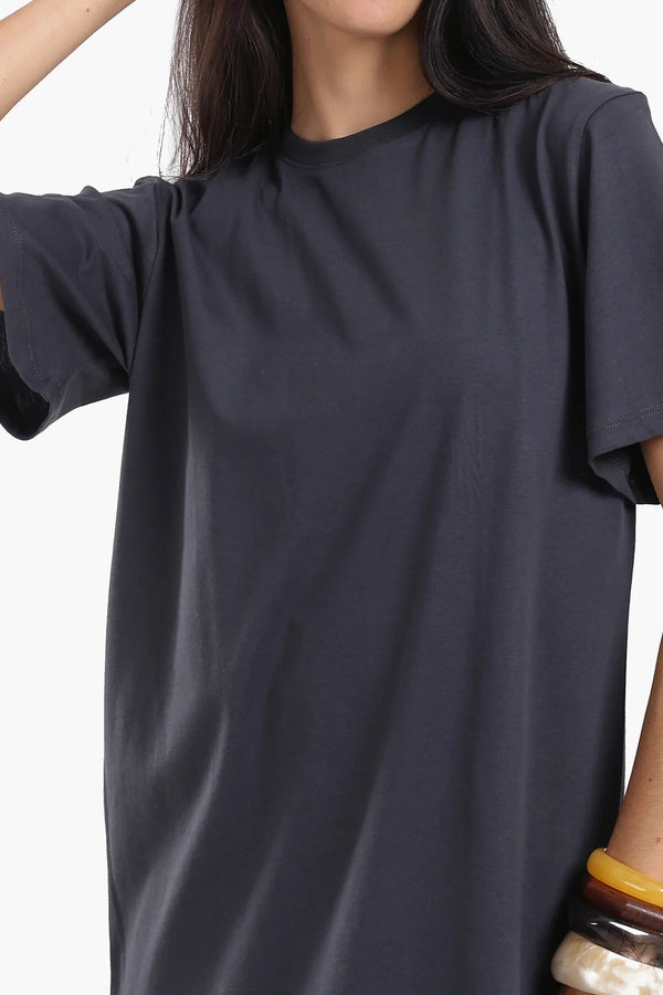 Short-sleeved cotton dress with mesh trim