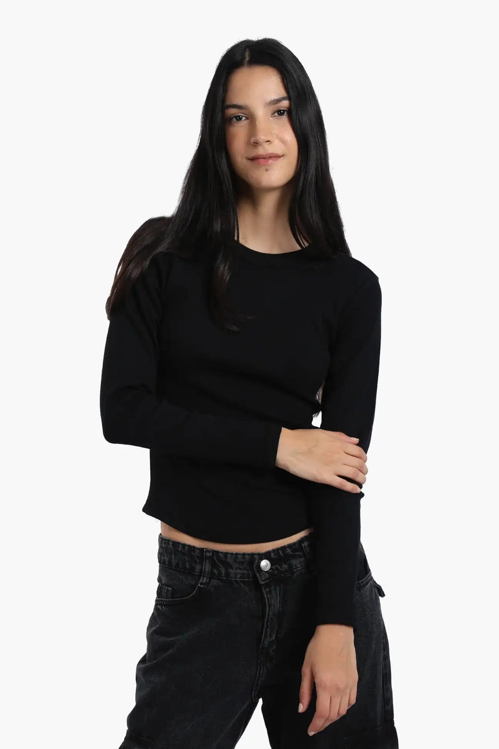 بياقة دائريه وتصميم مضلع Slim Fitتوب