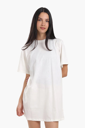 Short-sleeved cotton dress with mesh trim