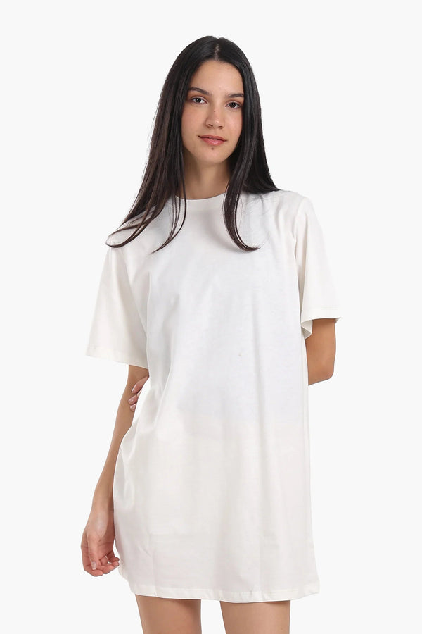 Short-sleeved cotton dress with mesh trim