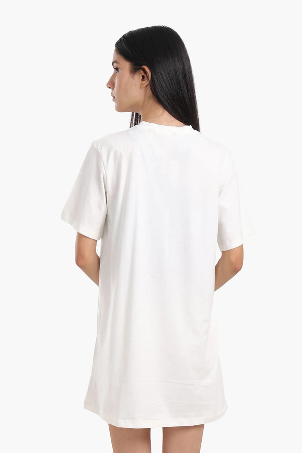 Short-sleeved cotton dress with mesh trim