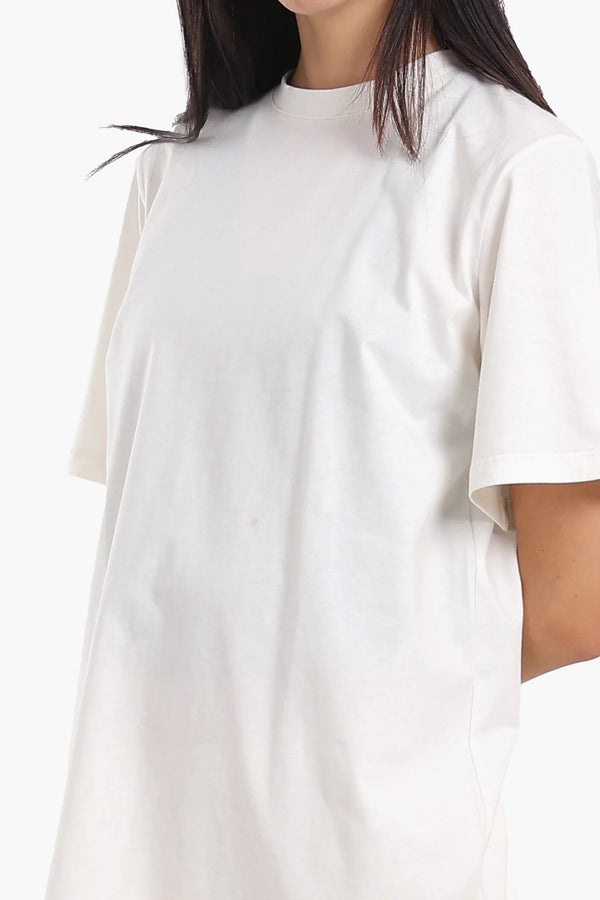 Short-sleeved cotton dress with mesh trim