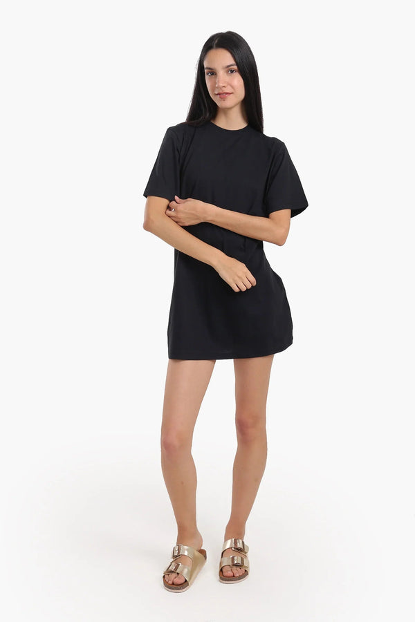 Short-sleeved cotton dress with mesh trim