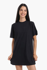 فستان قطني بأكمام قصيرة و حواف شبك - Carinasaudi.com