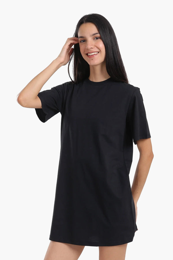 Short-sleeved cotton dress with mesh trim