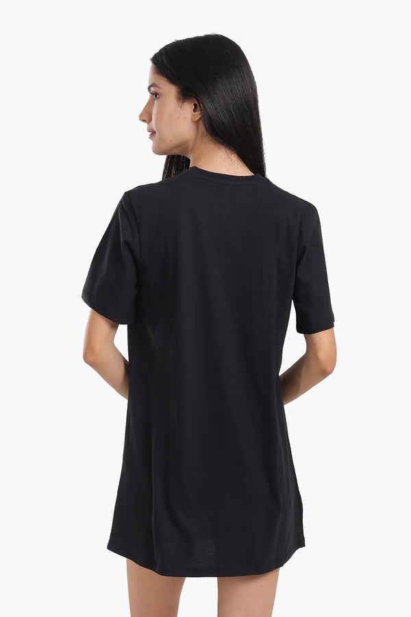 Short-sleeved cotton dress with mesh trim