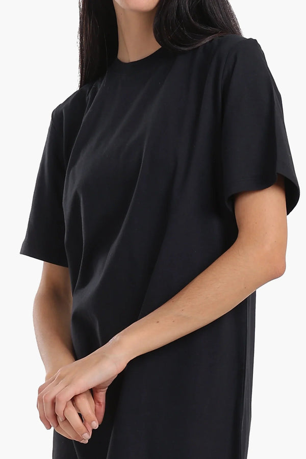 Short-sleeved cotton dress with mesh trim