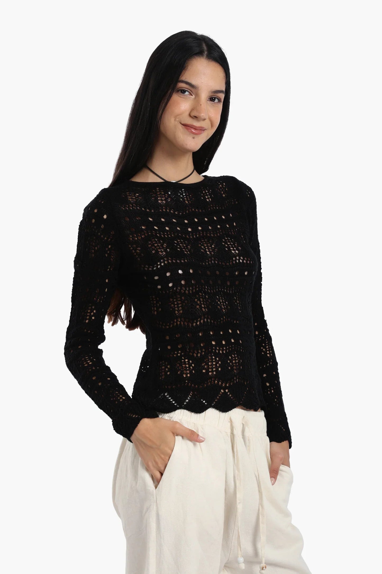 بلوزة محبوكة بأكمام طويلة - Carinasaudi.com