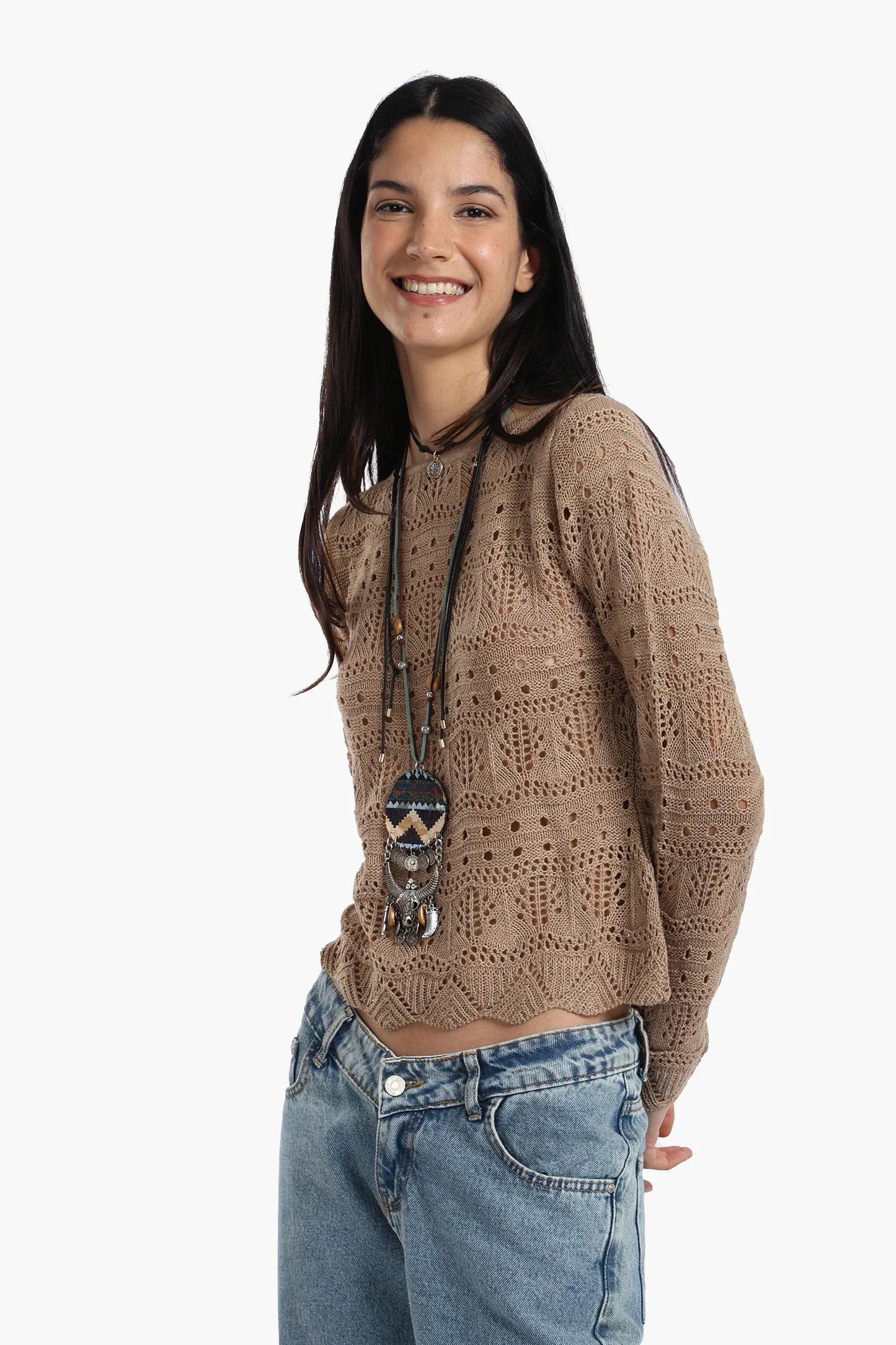 بلوزة محبوكة بأكمام طويلة - Carinasaudi.com