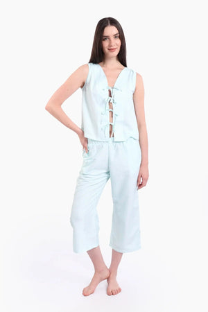 طقم بيجامة من قماش التنسل المربع