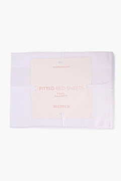 White fitted bed sheet, king size, 180x200 cm, 600 thread count sateen, packaged flat