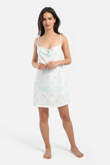 قميص نوم قطن بحمالات رفيعة بطبعة - Carinasaudi.com