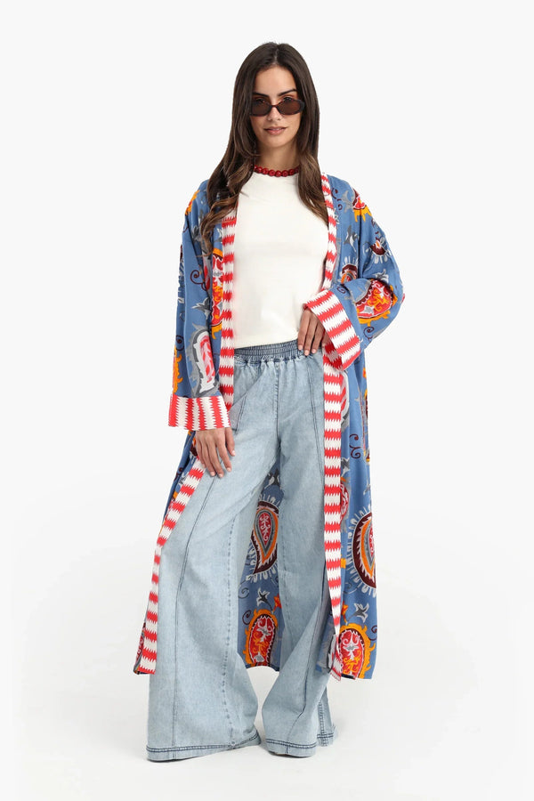 كيمونو بطبعة ملونة باكمام طويلة - Carinasaudi.com