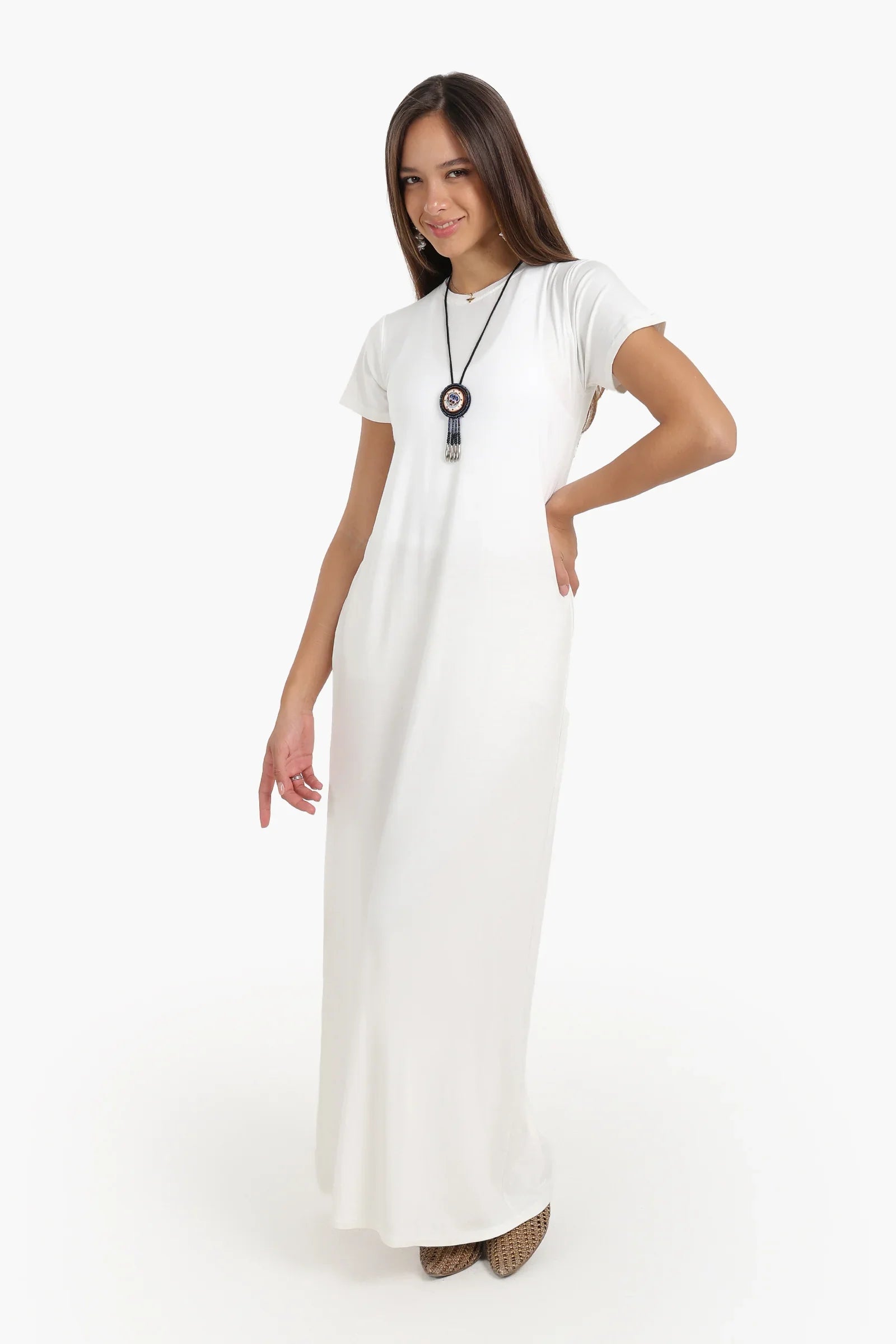 فستان طويل باكمام قصيرة - Carinasaudi.com