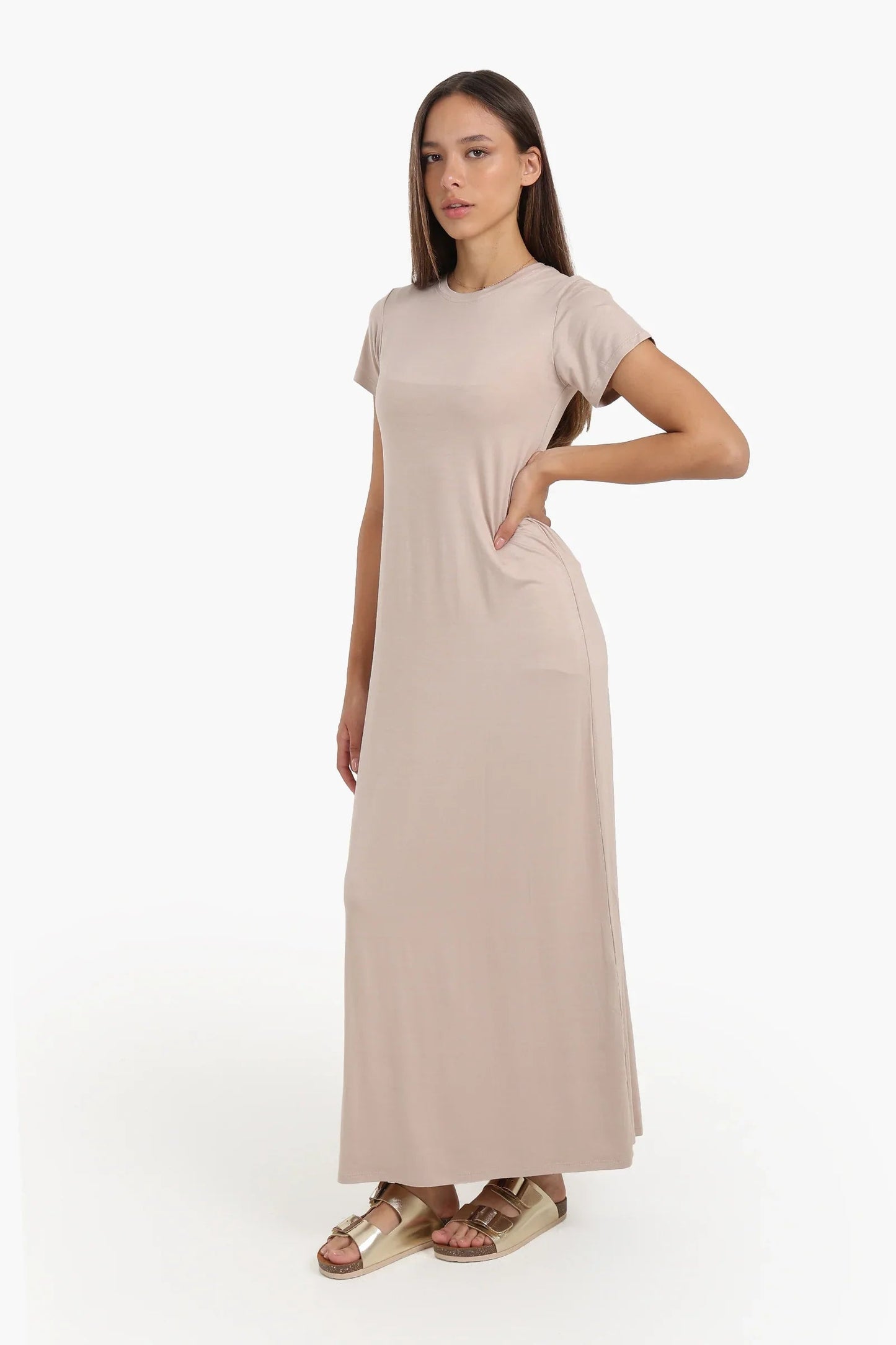 فستان طويل باكمام قصيرة - Carinasaudi.com