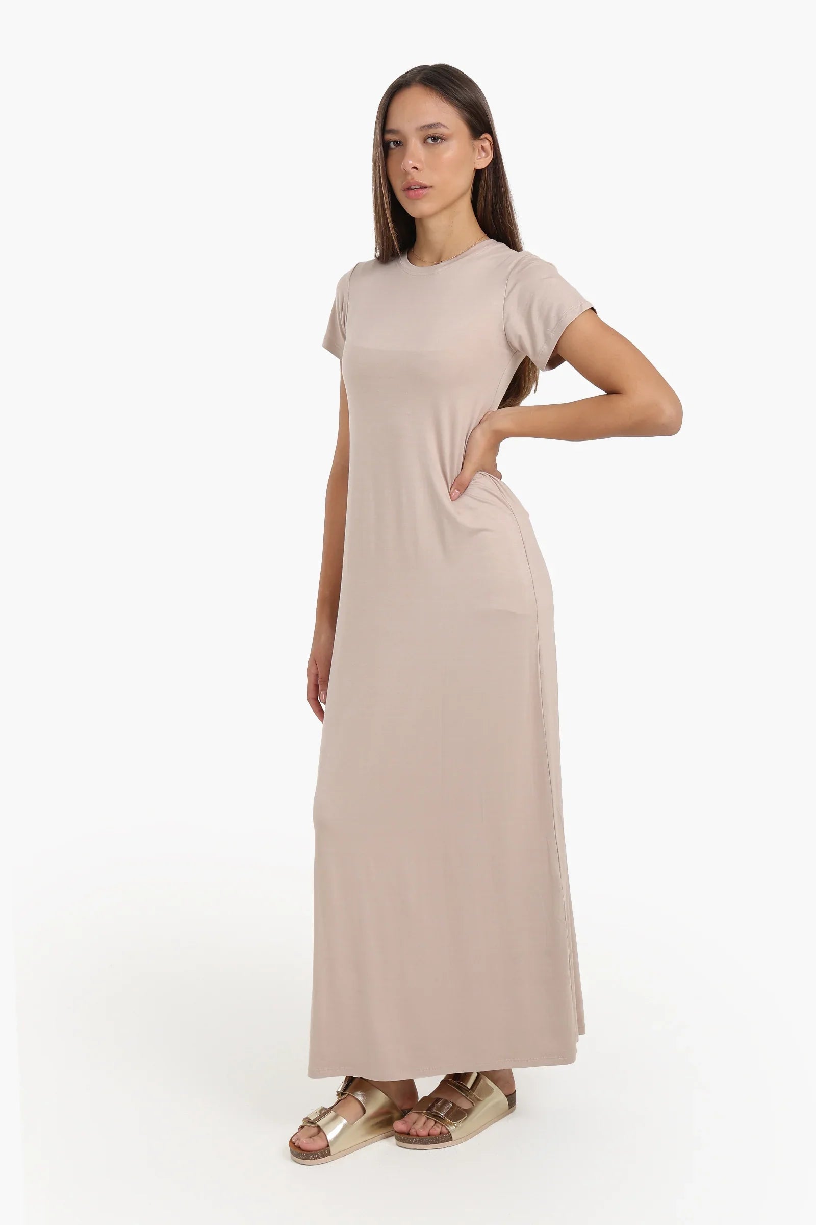 فستان طويل باكمام قصيرة - Carinasaudi.com