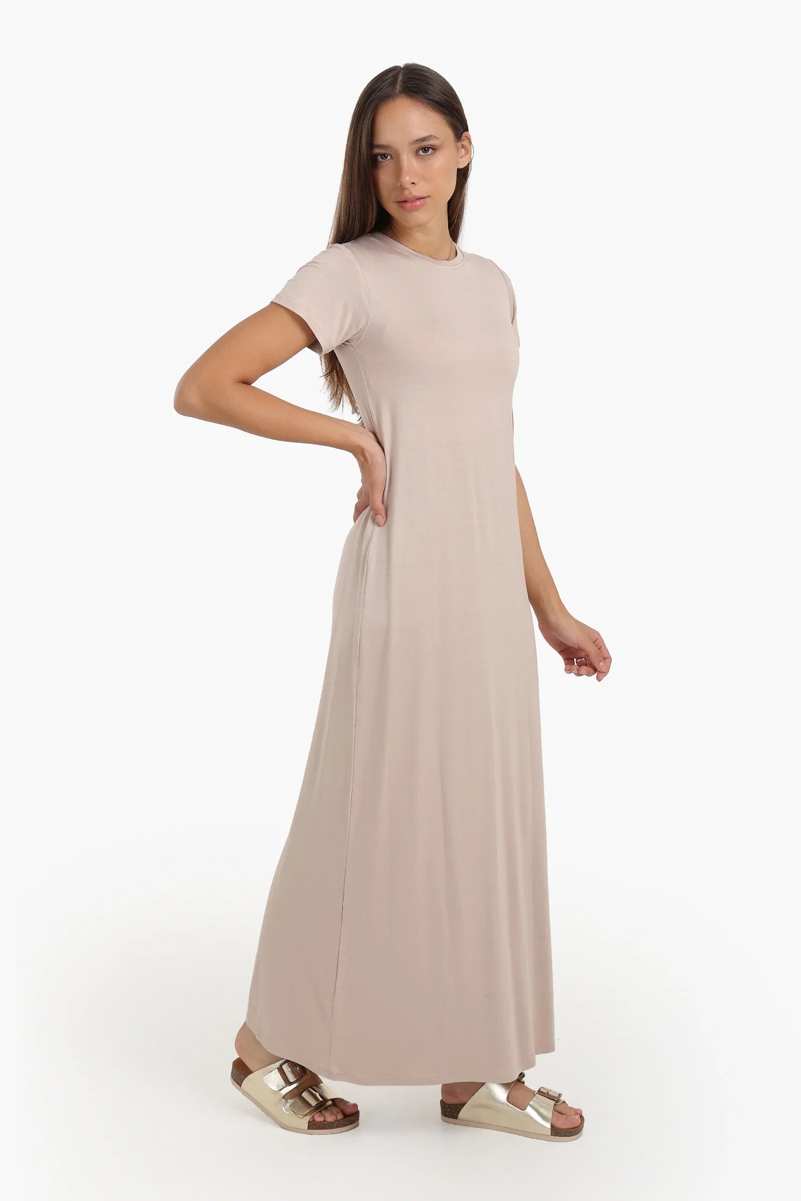 فستان طويل باكمام قصيرة - Carinasaudi.com