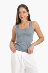 بلوزة سادة بدون اكمام - Carinasaudi.com