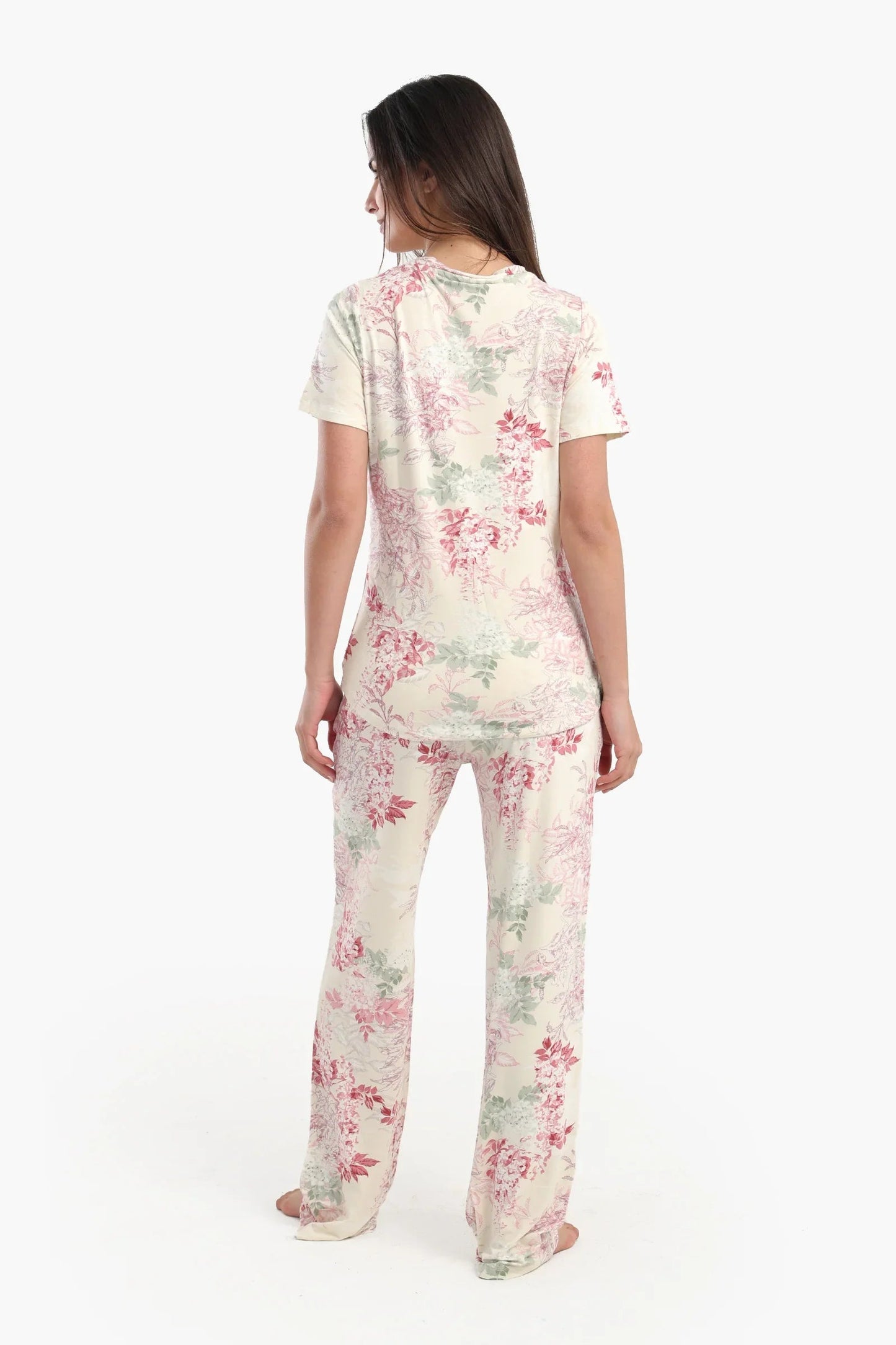 بيجاما ساتان باكمام قصيرة بطبعة ورود - Carinasaudi.com