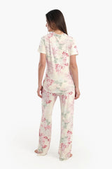 بيجاما ساتان باكمام قصيرة بطبعة ورود - Carinasaudi.com