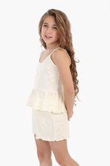 طقم بيجامة بناتي بحواف مكشكشة - Carinasaudi.com