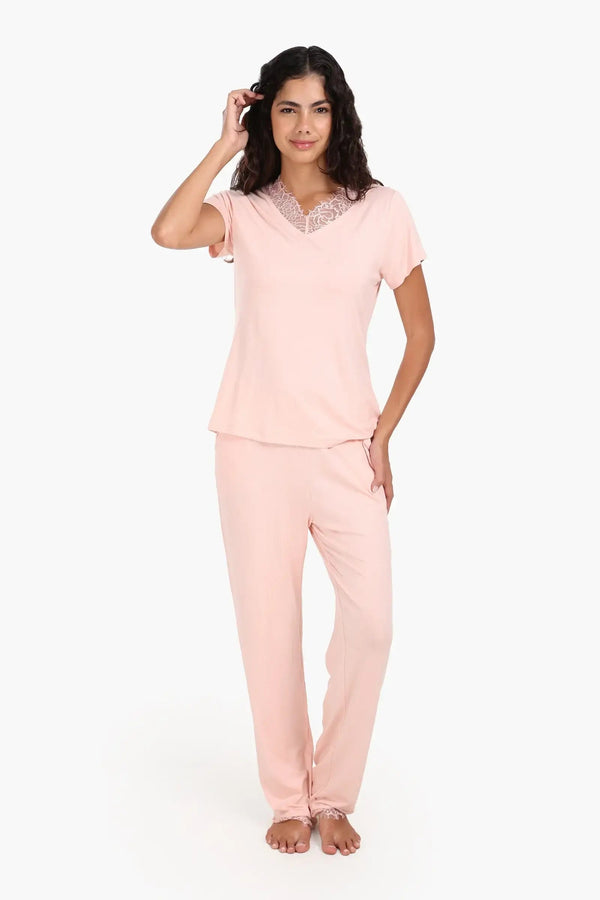 Pajama set with lace trim