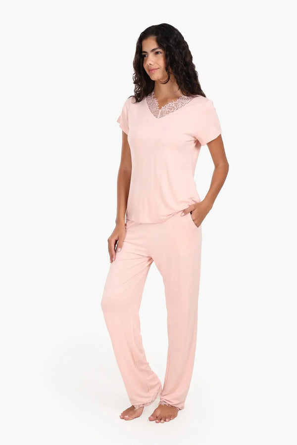 Pajama set with lace trim