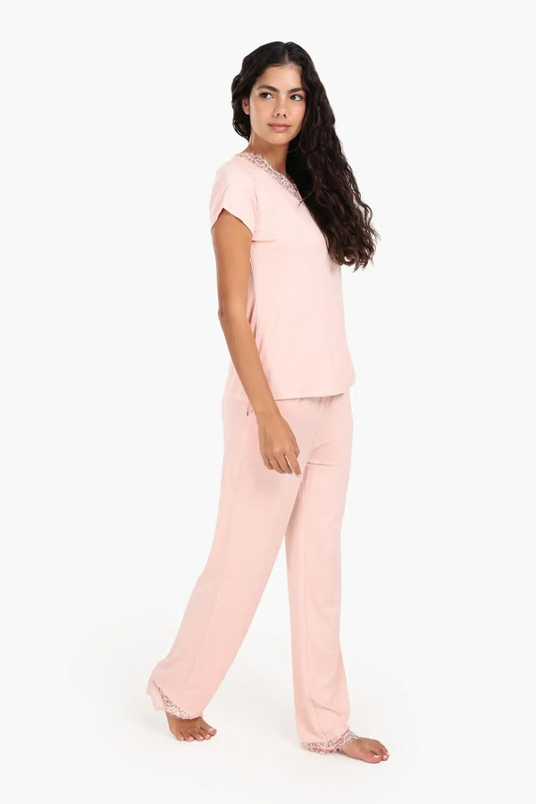 Pajama set with lace trim