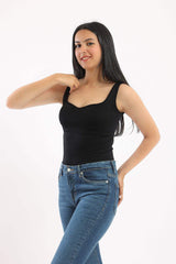 بلوزة بدون أكمام برقبة على شكل قلب - Carinasaudi.com