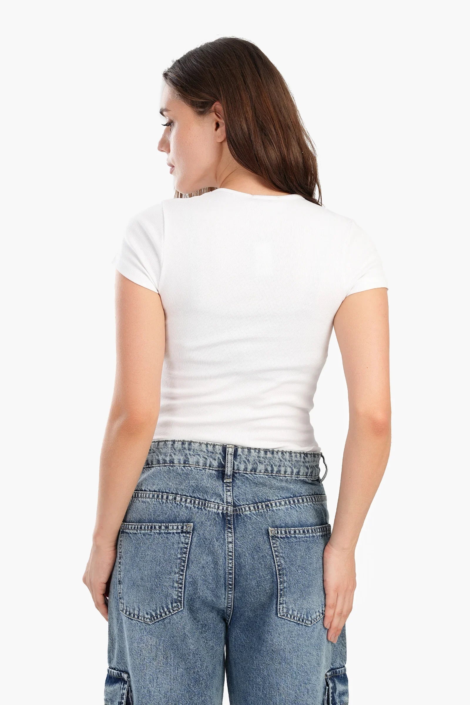 بلوزة بأكمام قصيرة برقبة دائرية - Carinasaudi.com