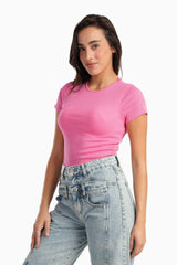 بلوزة بأكمام قصيرة برقبة دائرية - Carinasaudi.com