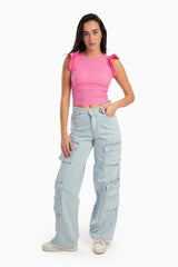 بلوزة بأكمام قصيرة مكشكشة - Carinasaudi.com