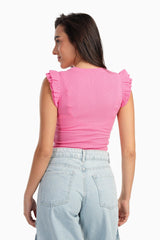 بلوزة بأكمام قصيرة مكشكشة - Carinasaudi.com