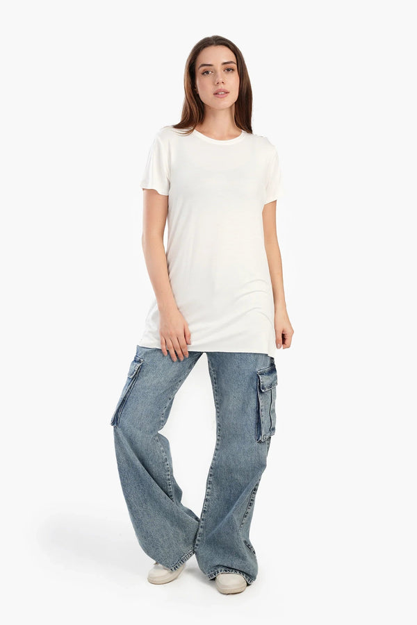 Long blouse with short sleeves