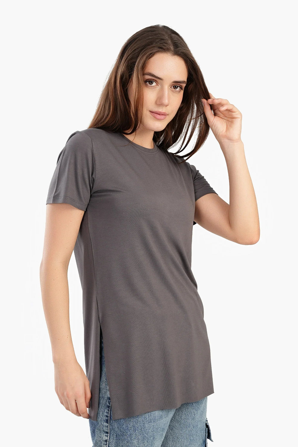 Long blouse with short sleeves