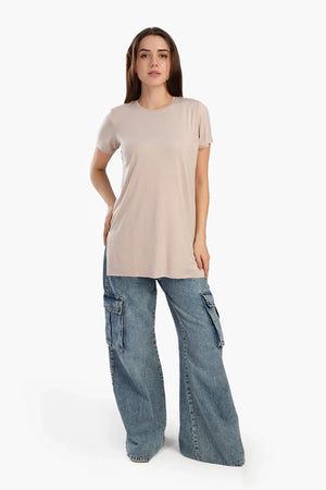 Long blouse with short sleeves
