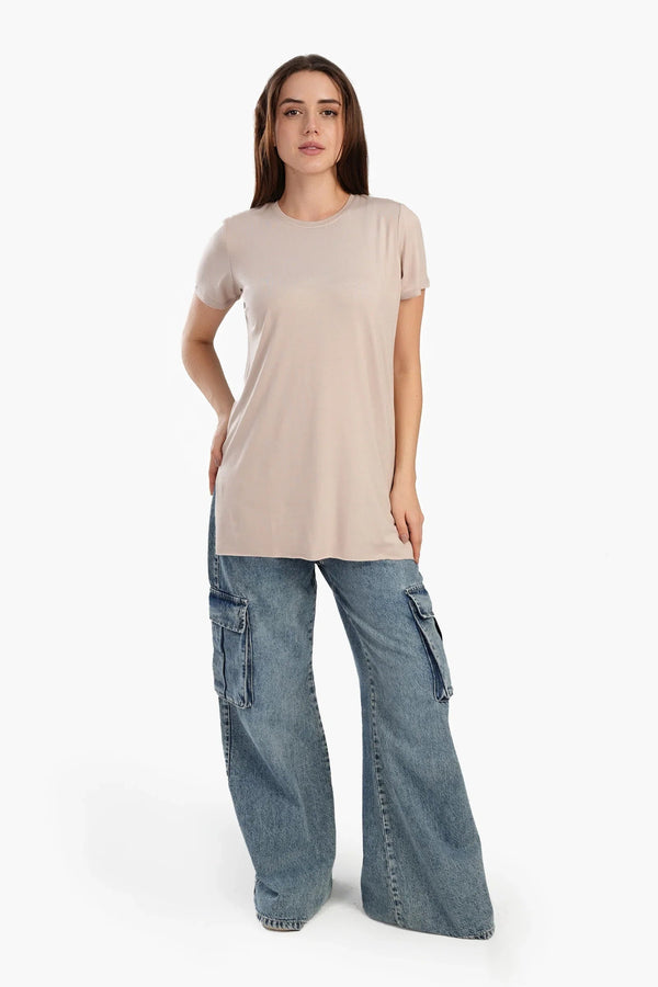 Long blouse with short sleeves