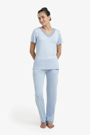 Pajama set with lace trim