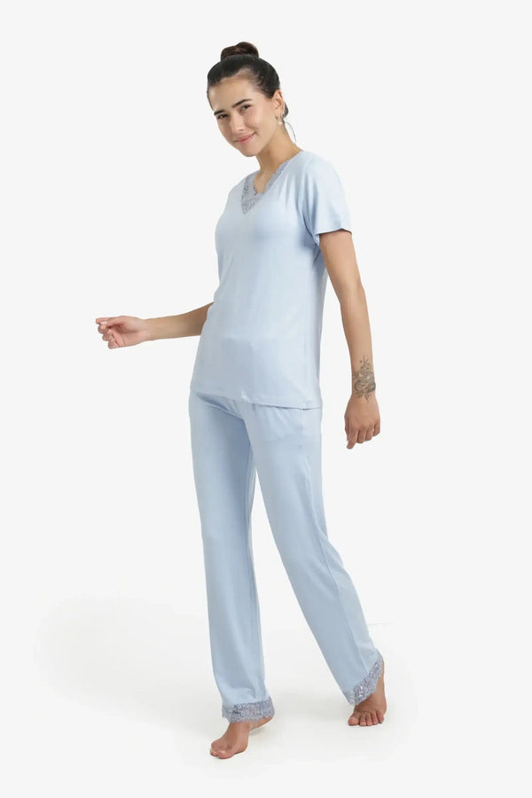 Pajama set with lace trim