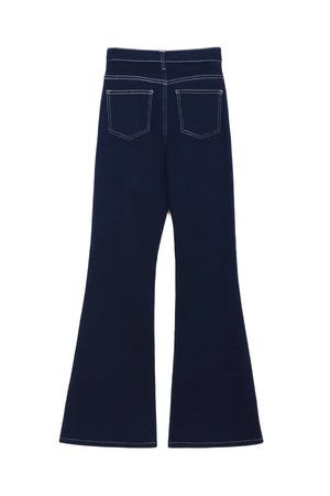 Wide-leg, high-waisted jeans