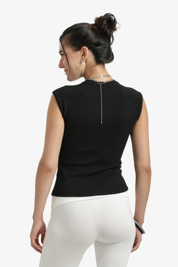 Ribbed cap-sleeve blouse