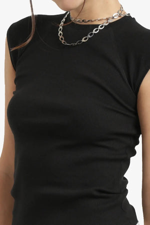 Ribbed cap-sleeve blouse