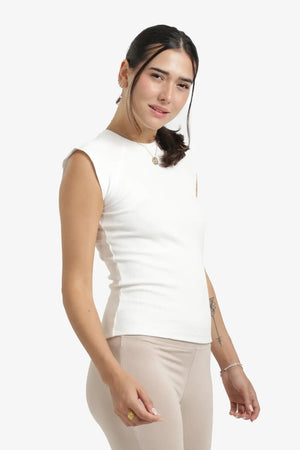 Ribbed cap-sleeve blouse