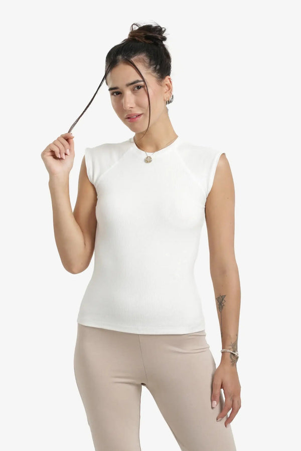 Ribbed cap-sleeve blouse