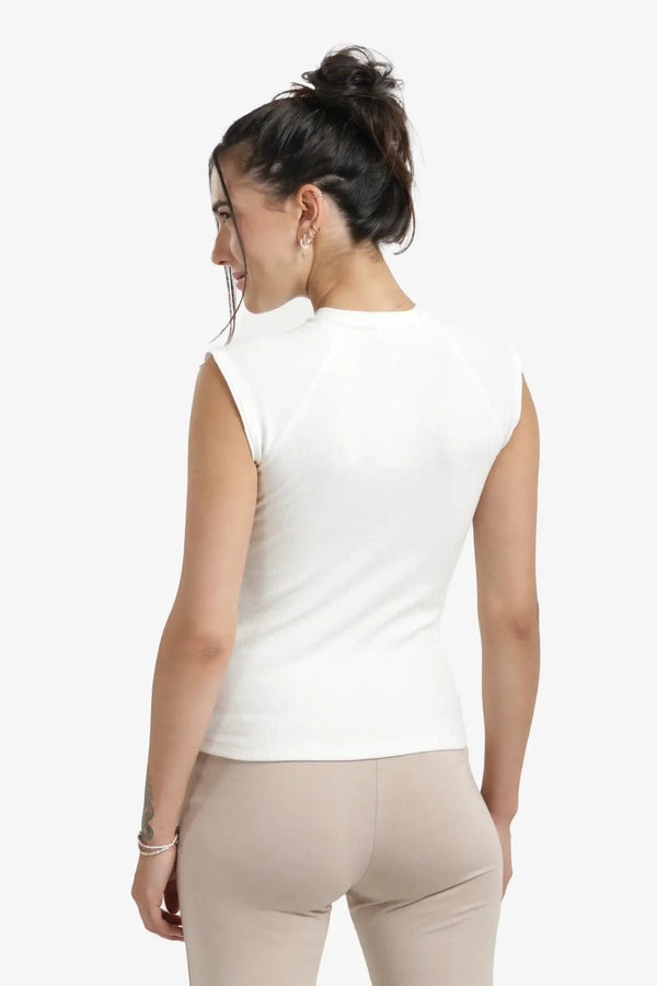 Ribbed cap-sleeve blouse