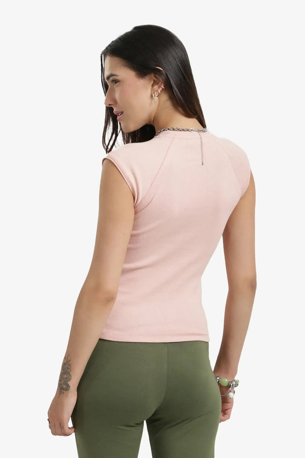 Ribbed cap-sleeve blouse