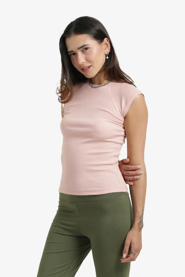 Ribbed cap-sleeve blouse